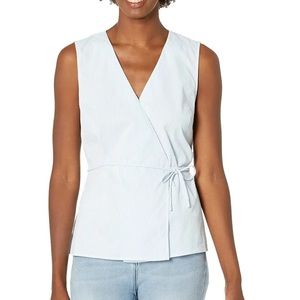 Southern Tide Marlena seersucker sleeveless light blue wrap top